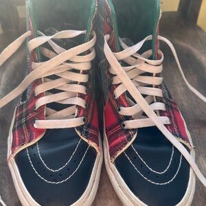 Vans Black and Red Plaid High-Top Sneakers